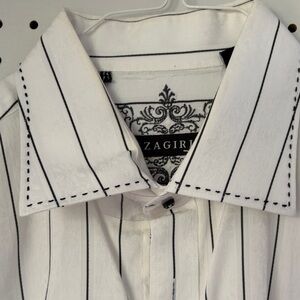 Zagiri Men's White and Black Striped Dress Shirt